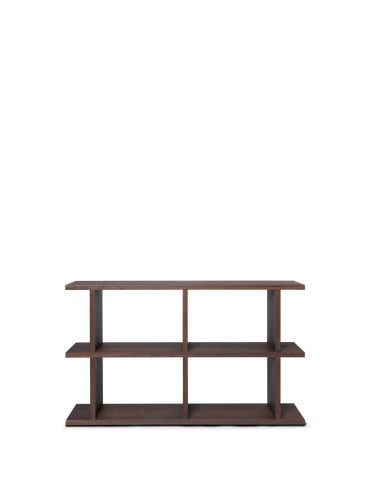 Low dark wood shelving unit