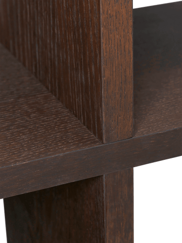 Low dark wood shelving unit