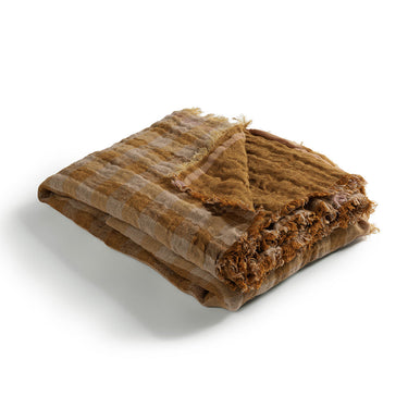 Plaid lino lavado vichy detalle flecos Le Monde Sauvage