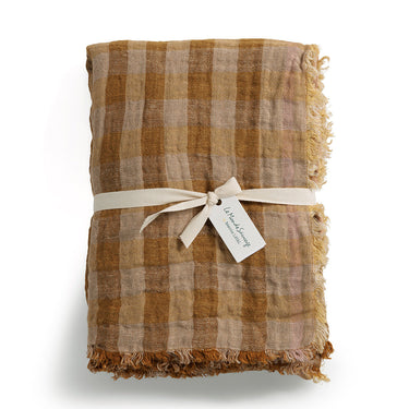 Plaid vichy lino lavado reversible detalle reverso Le Monde Sauvage