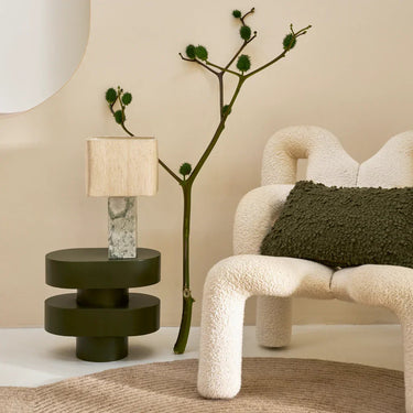 Lámpara de mesa de ónix verde y lino beige, imagen 2