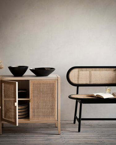 banco de ratán y madera