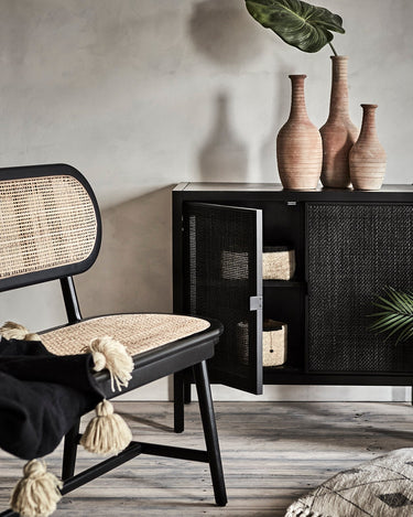 banco de ratán y madera