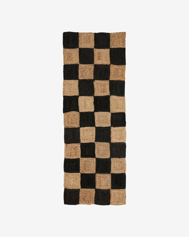 Alfombra yute natural cuadros negros 200x70 Nordal
