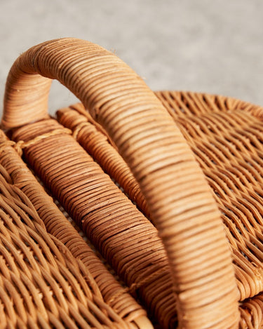 Cesta de ratán con tapa y asa, almacenamiento decorativo artesanal