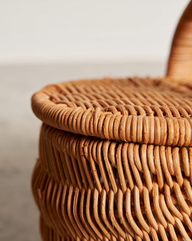 Cesta de ratán con tapa y asa, almacenamiento decorativo artesanal