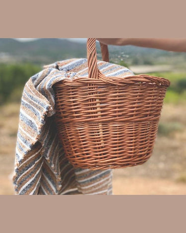 Cesta ovalada de mimbre con asa reforzada, artesanal y resistente