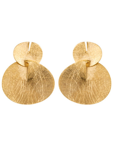 Pendientes Dobles Dorados Taglio Joidart Baño Oro 24K, Diseño Texturizado Artesanal para Mujer