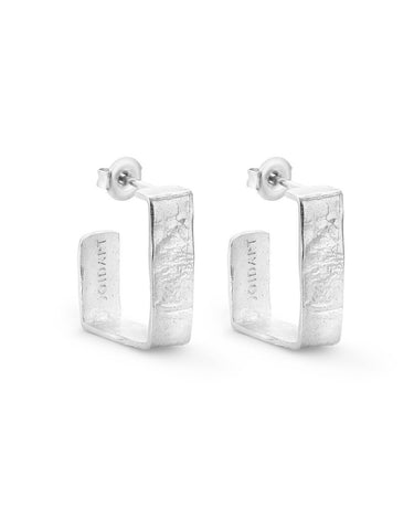 Pendientes Aros Rectangulares Plata Brillante LIGNIS Joyería Artesanal Mediterránea para Mujer
