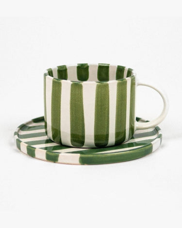Taza Monica con Plato Verde Elegante para Bebidas Calientes
