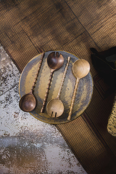 Cucharas para ensalada Zion madera oscura con mango ergonómico