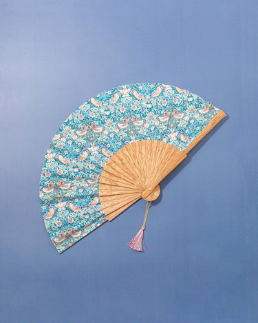 Abanico Versailles Blue de madera y algodón estampado