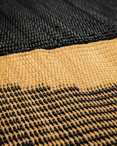 Detalle del tejido de las alfombras negra y ocre