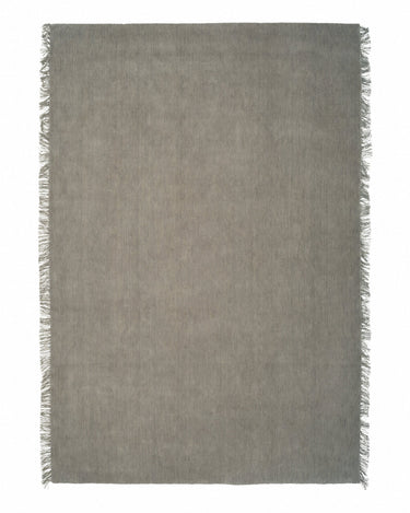 Sand wool rug with linen fringes by Linie Design, full view with linen fringes