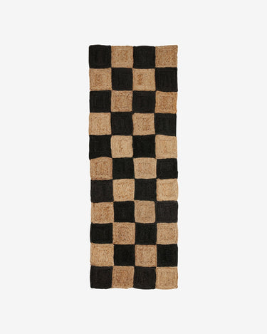 Alfombra yute natural cuadros negros 200x70 Nordal