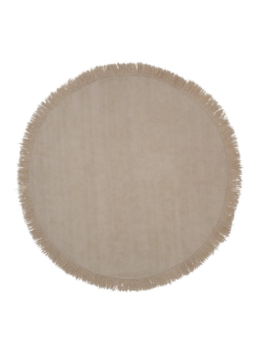 Alfombra irregular y redonda de lana beige Oceanic Reef de Linie Design, vista frontal del formato circular