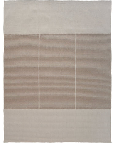 Alfombra de lana beige con cuadrícula tejida de Linie Design: vista completa del dibujo.