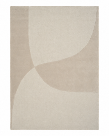 Alfombra de lana beige con relieve Split Plains de Linie Design, vista completa del dibujo curvo