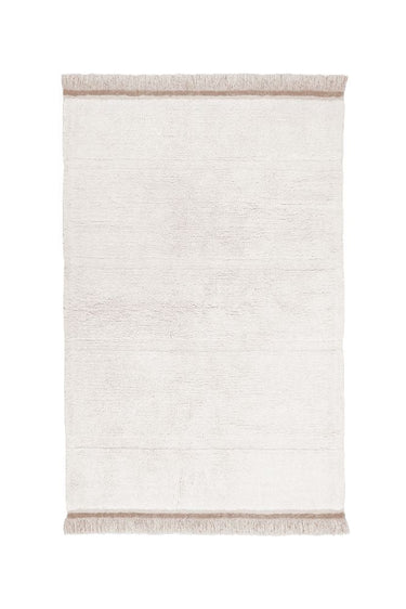 Alfombra lavable de lana blanca con flecos de 80 × 140 cm, vista principal