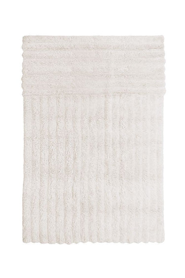 Alfombra de lana blanca con relieve ondulado, vista completa