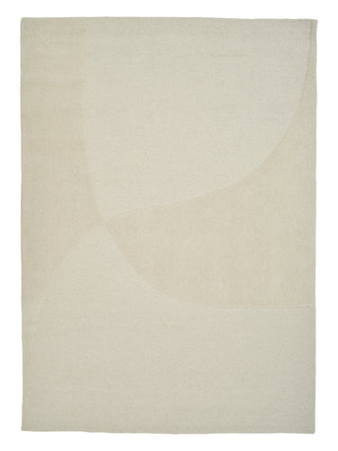Alfombra de lana blanca con relieve Split Plains de Linie Design, vista frontal rectangular