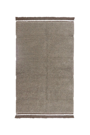 Alfombra lavable de lana gris con flecos de 80 × 140 cm, vista principal