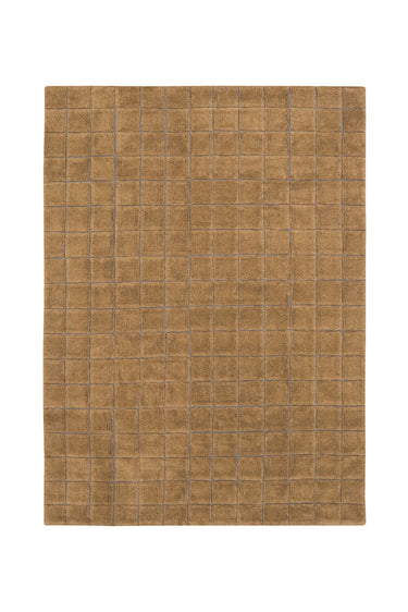 Alfombra lavable de lana ocre de 170 × 240 cm para salón o comedor