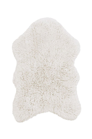 Alfombra lavable de lana orgánica blanca de 75 × 110 cm, vista principal