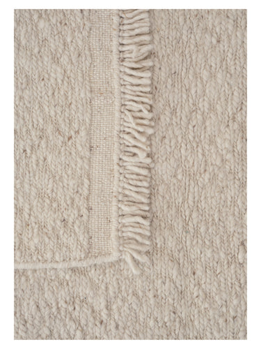 Alfombra de lana trenzada Blonde Maze de Linie Design, beige, detalle del borde con flecos