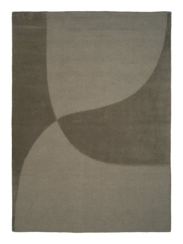 Alfombra de lana verde musgo con relieve Split Plains de Linie Design, vista completa del diseño geométrico