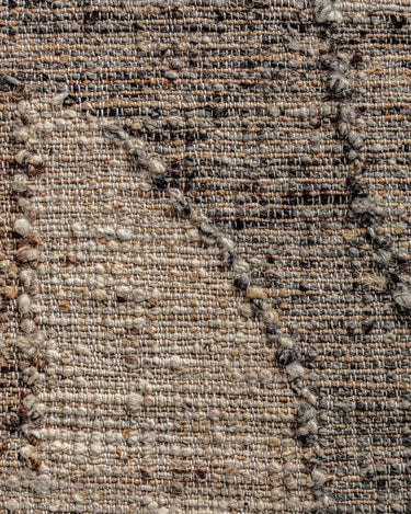 Alfombra de lana yute algodón tonos neutros de Vical, detalle del dibujo y de la textura de lana y yute