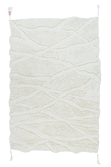 Alfombra lavable de lana geométrica marfil de 170 × 240 cm