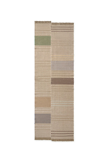 Alfombra de pasillo de algodón y lino multicolor vista completa para recibidor o distribuidor