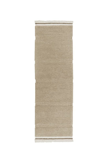 Alfombra rectangular de pasillo lavable de lana beige con flecos, tamaño 80 × 230 cm