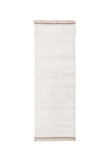 Alfombra rectangular de pasillo lavable de lana blanca con flecos, tamaño 80 × 230 cm