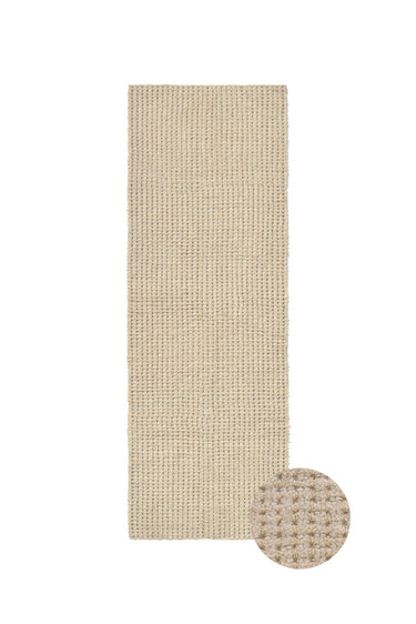 Alfombra rectangular de lana natural y concha de 80 × 230 cm para pasillo