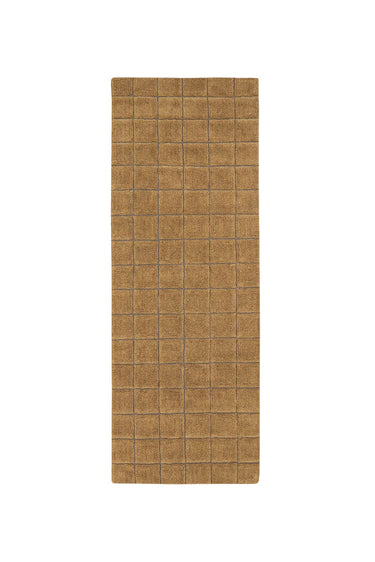 Alfombra de pasillo lavable de lana geométrica ocre de 80 × 230 cm