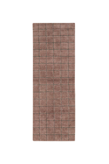 Alfombra de pasillo lavable de lana geométrica rosa cuarzo de 80 × 230 cm