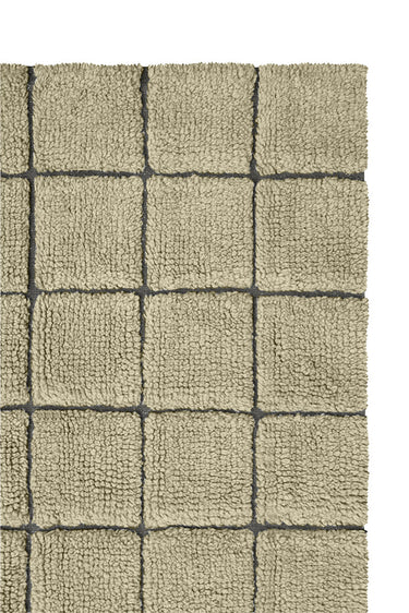 Alfombra de pasillo lavable de lana verde musgo en distribuidor
