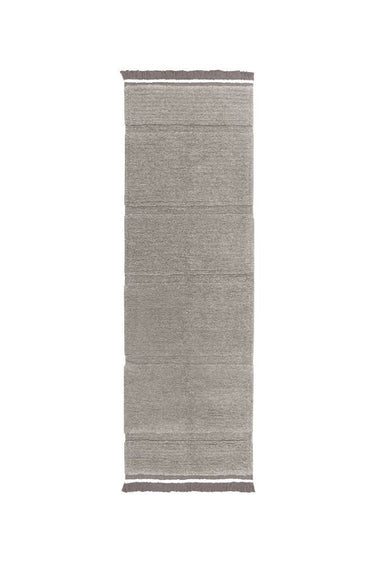 Alfombra rectangular de pasillo lavable de lana gris con flecos, tamaño 80 × 230 cm