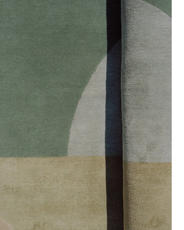 Alfombra redonda de lana bicolor Rising Gemini Linie Design detalle del diseño géminis