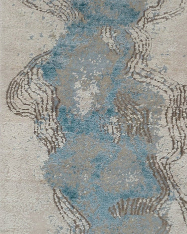 Alfombra pasillera de lana y seda azul aqua Immersed Myth