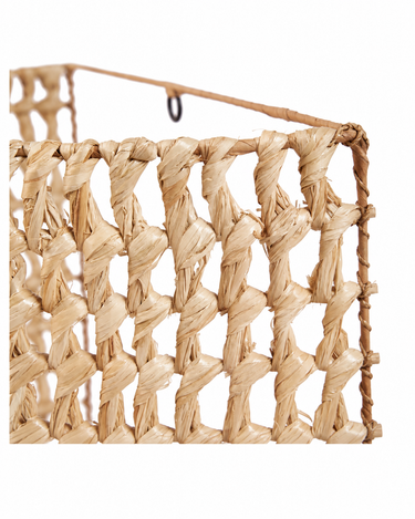 Aplique de pared de sisal natural, detalle del borde superior y del trenzado