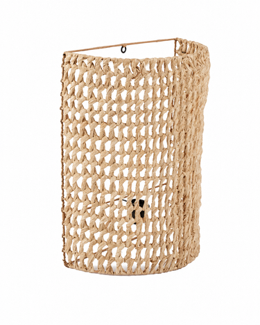 Aplique de pared de sisal natural, vista oblicua de la pantalla curva