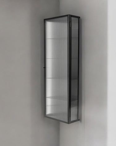 Armario de baño de pared negro con vidrio acanalado