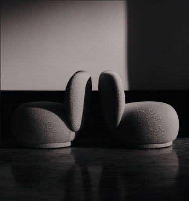 Asiento y respaldo de Sillón lounge compacto de bouclé blanco roto