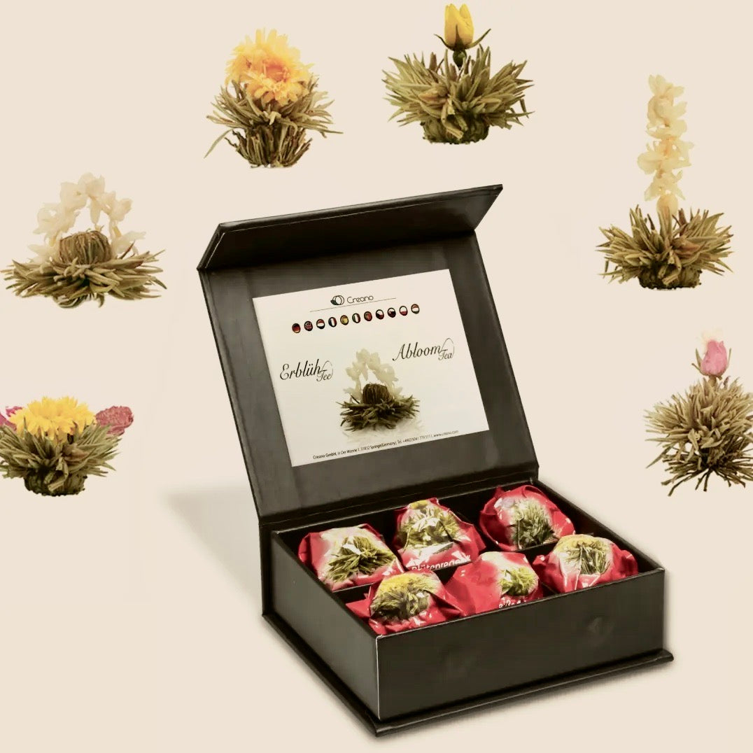 Té floreciente. Caja de seis esferas con flores de té