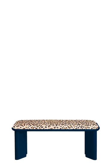 volumen y estructura de banco tapizado lino leopardo azul de Gabrielle Paris
