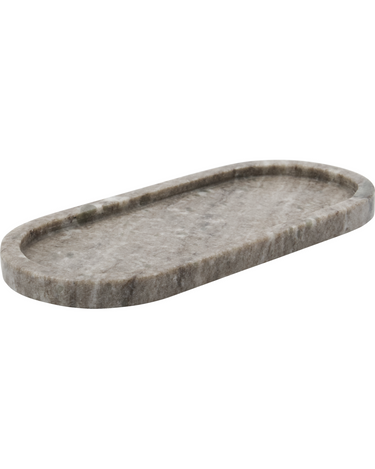 Bandeja rectangular de mármol beige en ambiente