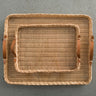 Rectangular rattan tray with glass and leather handles